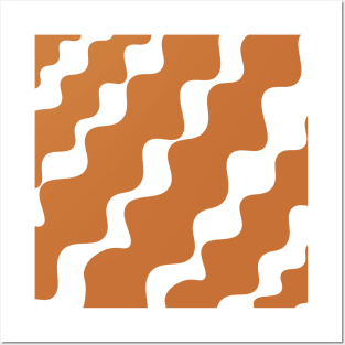 Brown and white slanting waves pattern Posters and Art